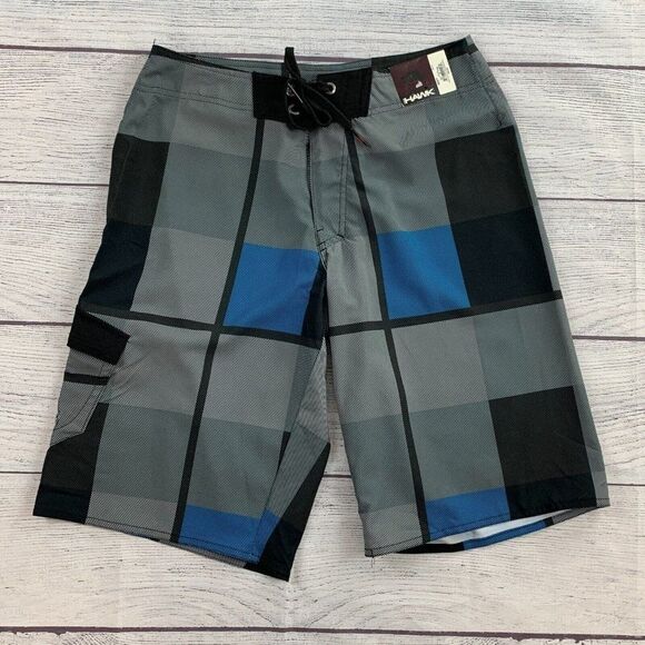 Tony Hawk Board Shorts sz 30 Men's Gray Blue Pattern Lower Pocket New NWT - Picture 1 of 6